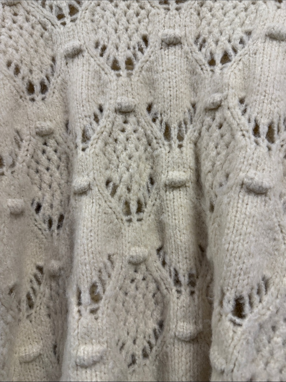 American Eagle Outfitters Cream Openwork Bobble Crewneck Sweater - Picture 3 of 4